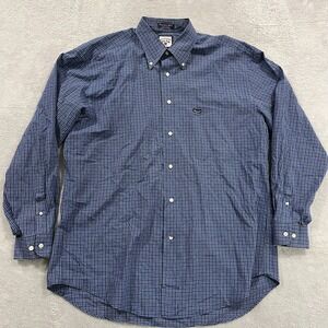 Faconnable Shirt Mens Large Blue Check Long Sleeve Button Up 100% Cotton Preppy